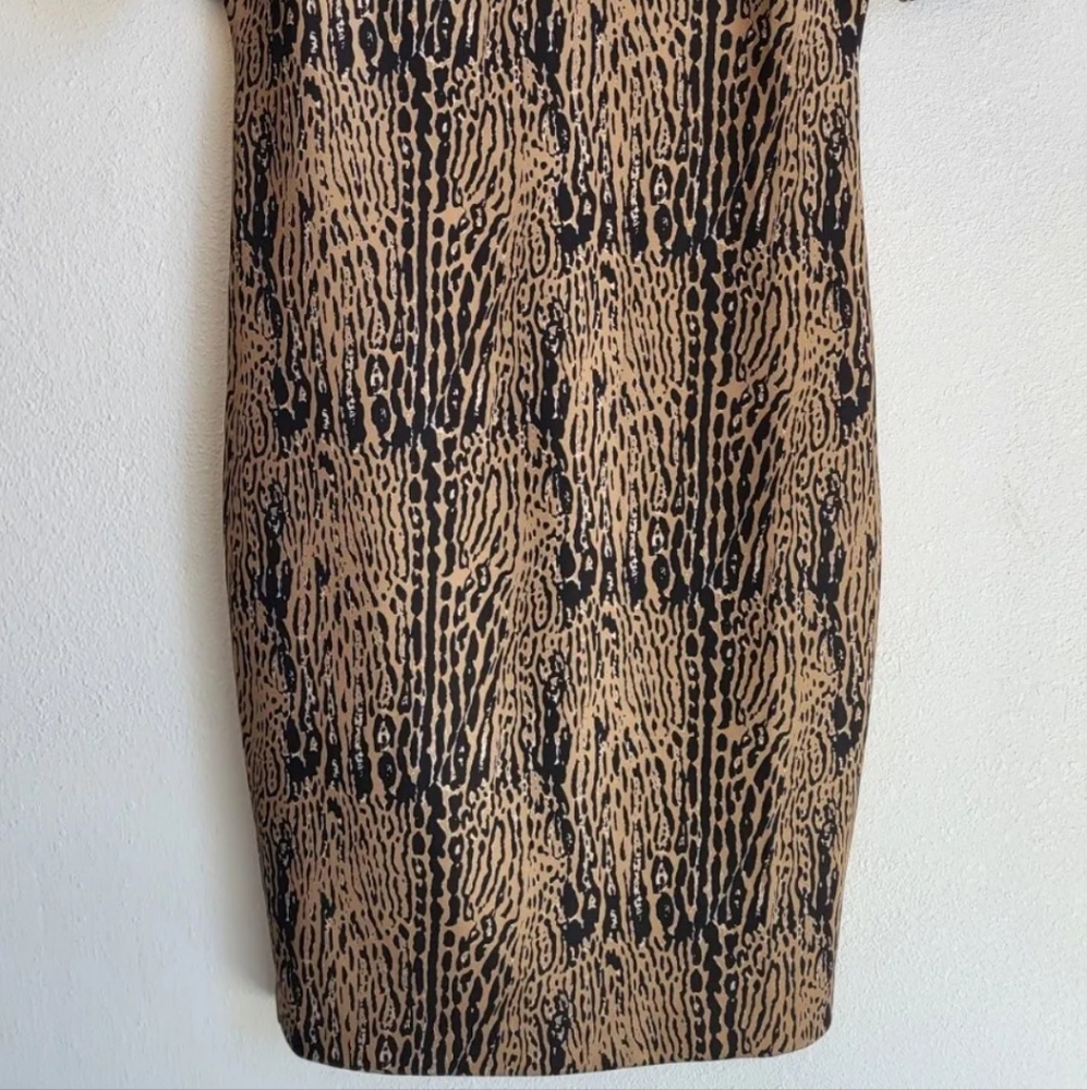 Philosophy Goldish Tan & Black Abstract Animal Print Short Sleeve Sheath Dress - Picture 3 of 14